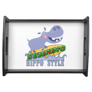 Surfer Hippopotamus Serving Tray