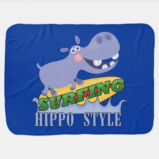 Surfer Hippopotamus Stroller Blanket (Horizontal)