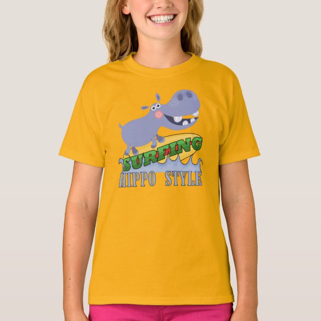 Surfer Hippopotamus T-Shirt (Front)