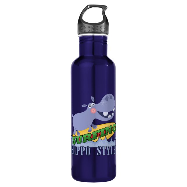 Surfer Hippopotamus Water Bottle (Front)