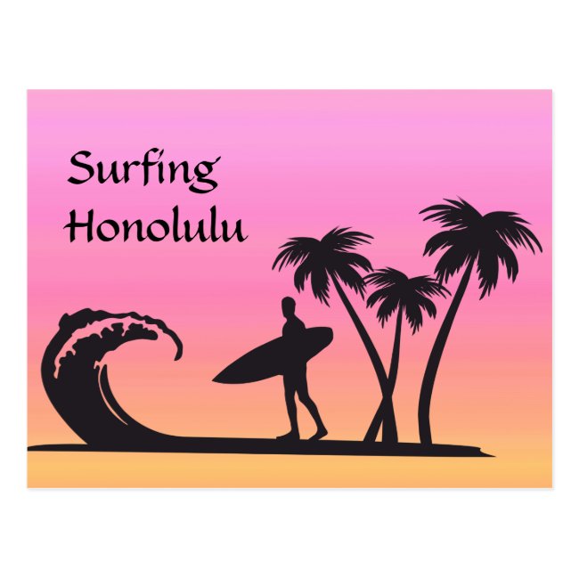 Surfer Honolulu Orange Pink Sunset Postcard