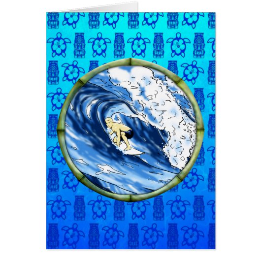 Surfer In Bamboo Circle Cards (Front)