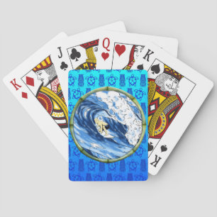 Surfer In Bamboo Circle Poker Cards