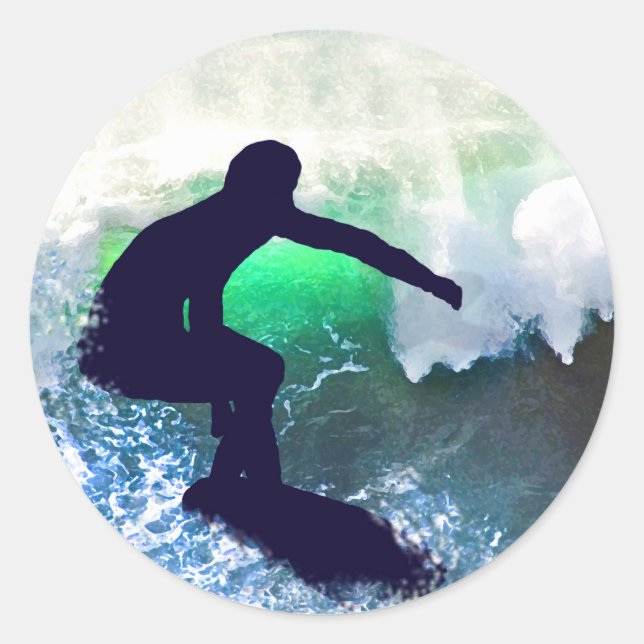 Surfer in Big Wave Classic Round Sticker (Front)