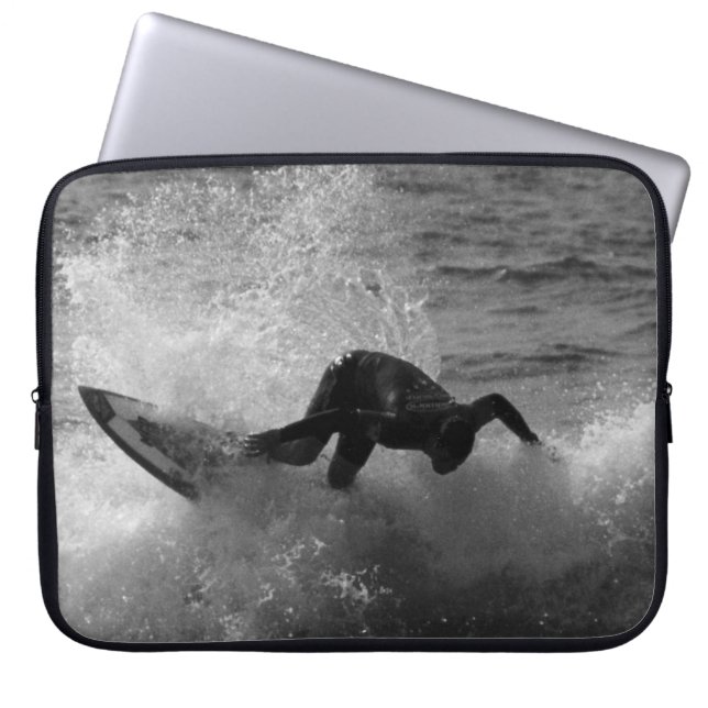 Surfer In Black and White Laptop Sleeve (Front)