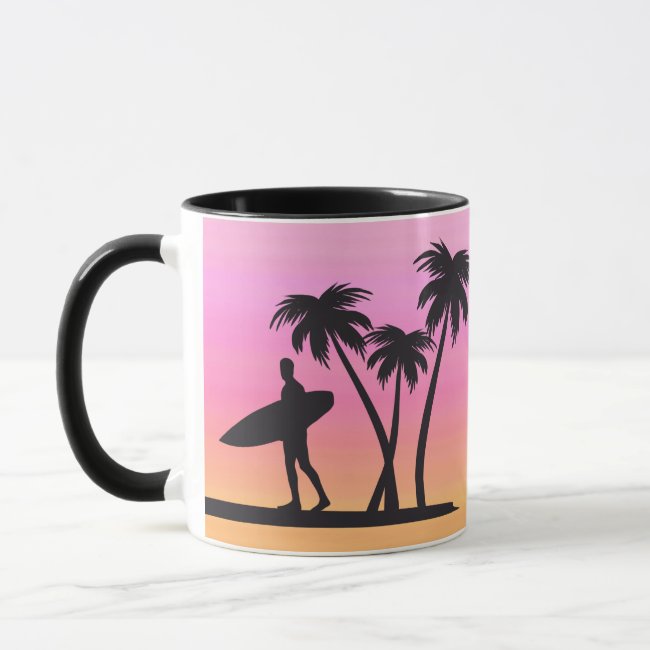 Surfer in Black Silhouette at Sunset Sports Mug