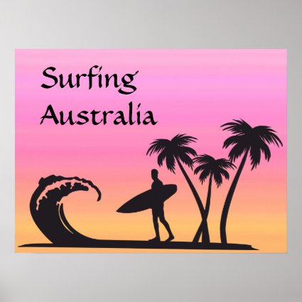 Surfer in Pink Orange Sunset Australia Poster
