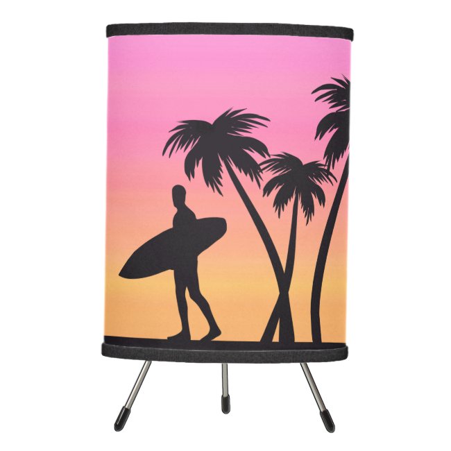 Surfer in Silhouette Pink Sunset Table Lamp