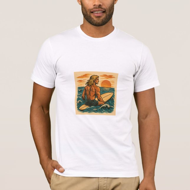 Surfer in the ocean sitting on his surfboard T-Shirt (Front)