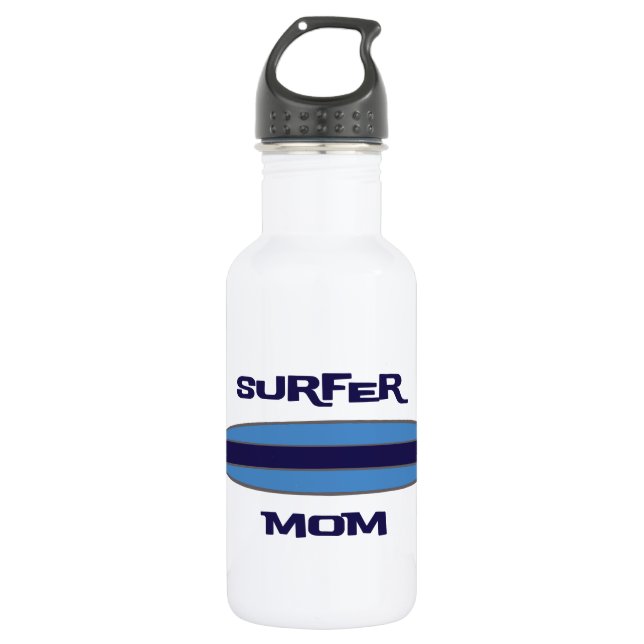 Surfer Mom Blue Stainless Steel Water Bottle (Front)