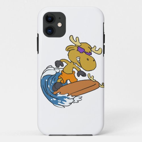 Surfer moose on Blue Ocean Wave  choose back colo iPhone 11 Case