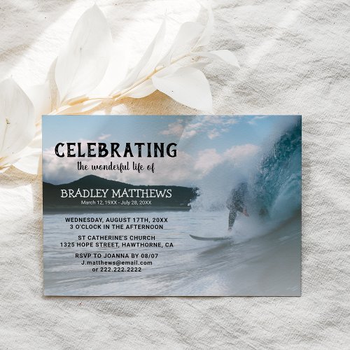 Surfer Ocean Wave  Celebration of Life Funeral Invitation