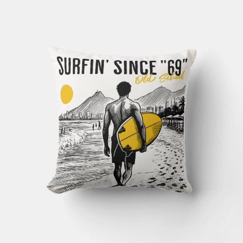 Surfer Old School 69 Throw Pillow