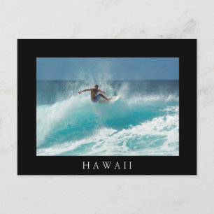 Surfer on a big wave black Hawaii postcard