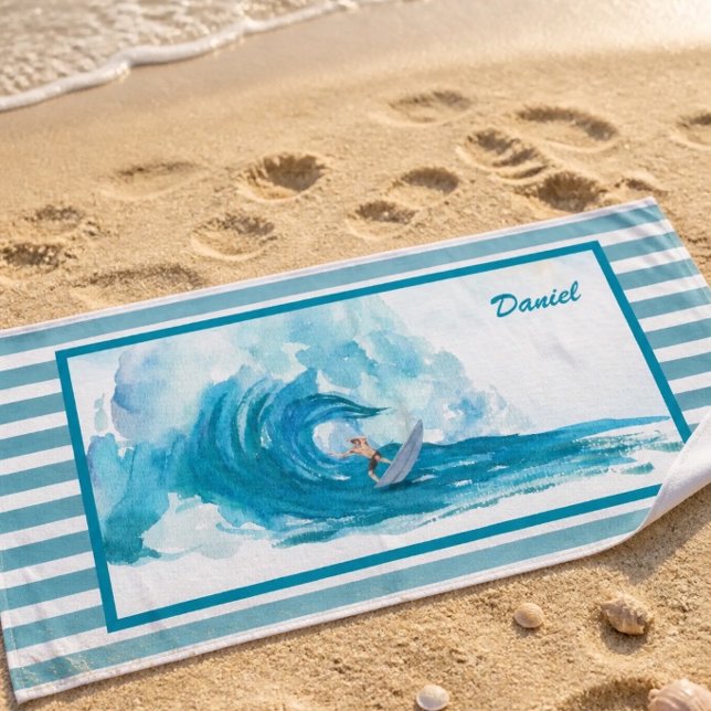 Surfer on a Big Wave | Personalized Beach Towel (Creator Uploaded)