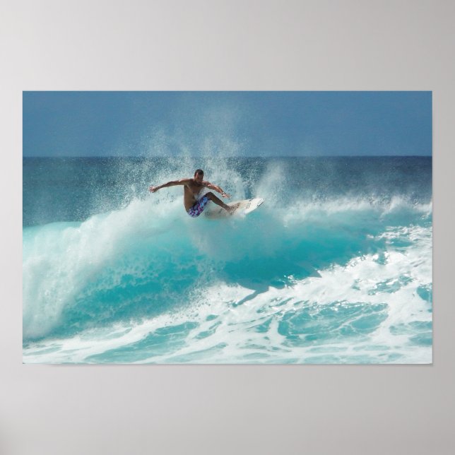 Surfer on a big wave poster print (Front)