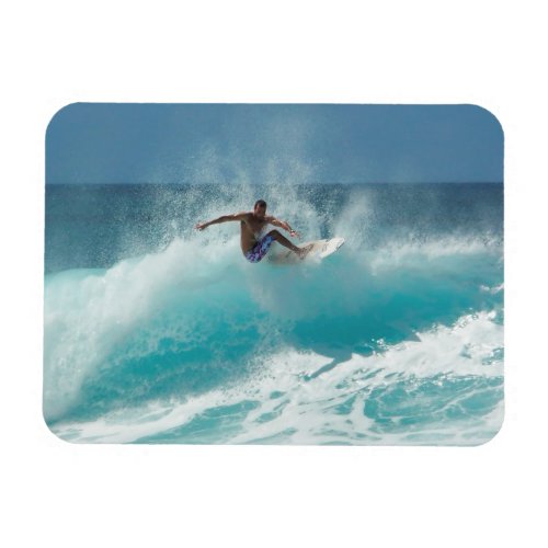 Surfer on a big wave rectangle magnet