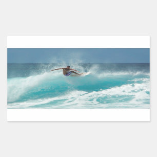 Surfer on a big wave rectangle sticker
