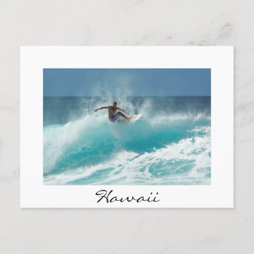 Surfer on a big wave white Hawaii postcard