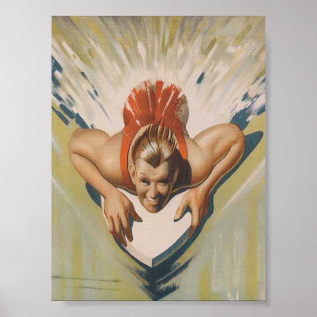 Surfer on a Board Antique Vintage Poster (Front)