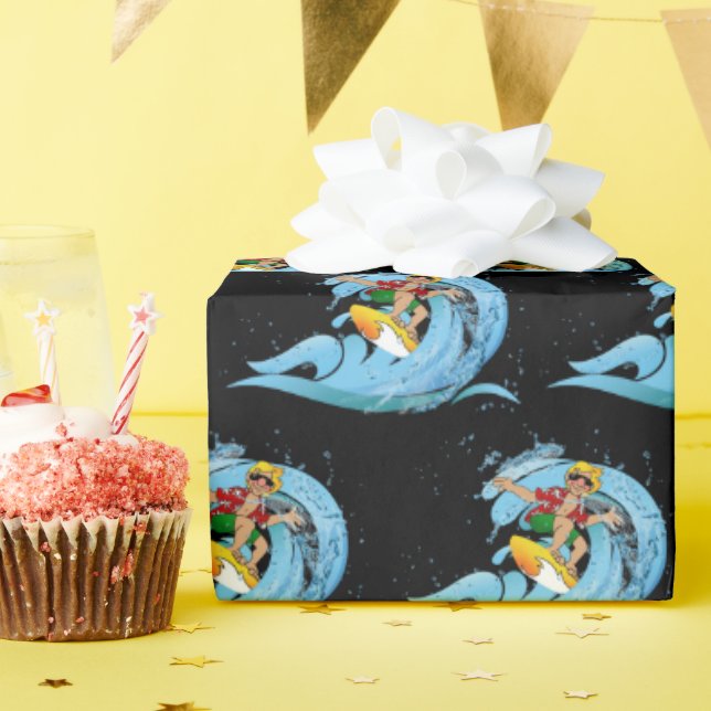 Surfer on Blue Wave Wrapping Paper (Birthday Party)