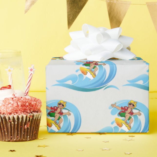 Surfer on Blue Wave  Wrapping Paper (Birthday Party)
