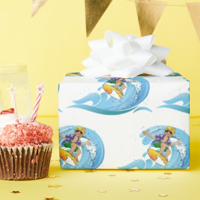 Surfer on Blue Wave  Wrapping Paper (Birthday Party)