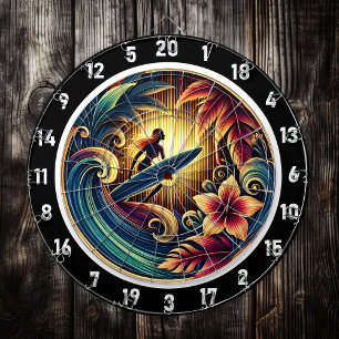 Surfer on Wave with Sunset Vibes Dart Board