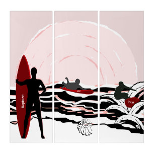 Surfer Paddling Surfing a Wave At Sunrise Beach Triptych