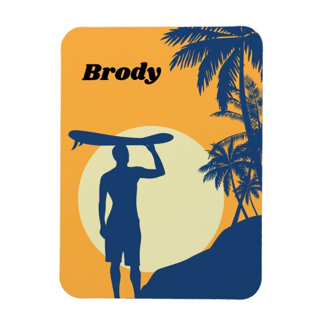 Surfer, palm tree, cliff, Sun, Moon, surf board Magnet (Vertical)