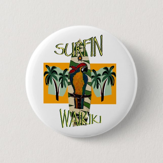 Surfer Parrot Pinback Button (Front)