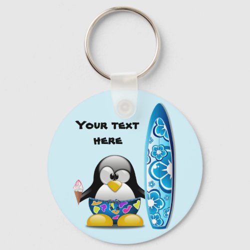 Surfer Penguin with Ice Cream Keychain