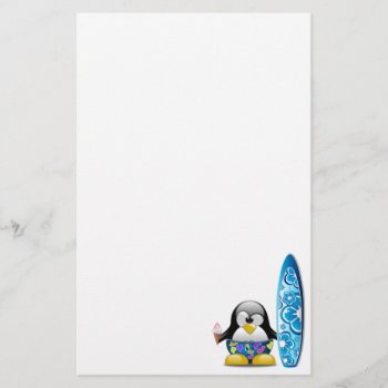 Surfer Penguin With Ice Cream Stationery by Tissling at Zazzle