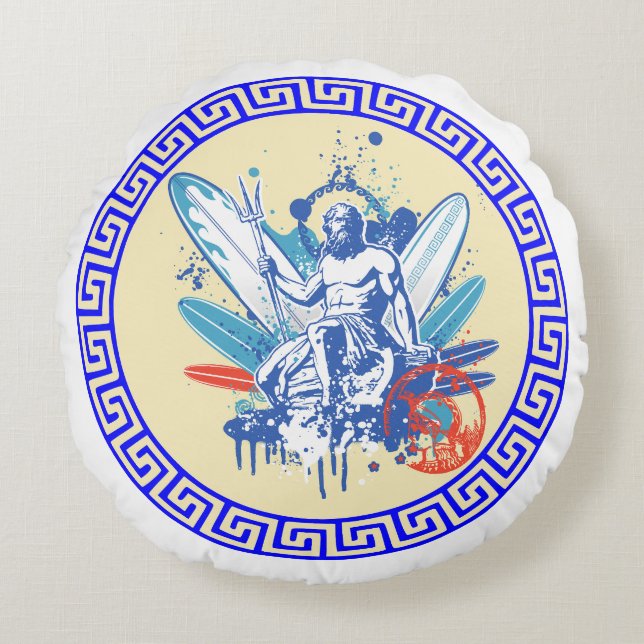 Surfer Poseidon  Round Pillow (Front)