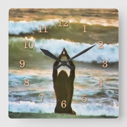 SURFER  PRAYERS SQUARE WALL CLOCK