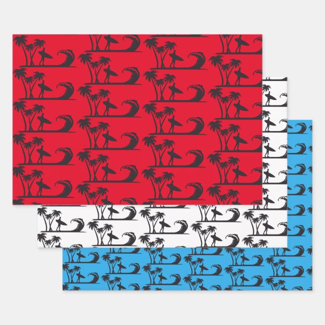 Surfer Red White and Blue Wrapping Paper Sheet Set