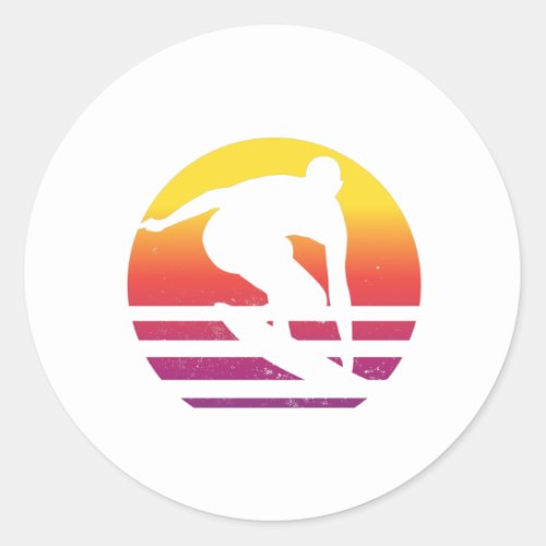 Surfer Retro Surfing Sunset Classic Round Sticker
