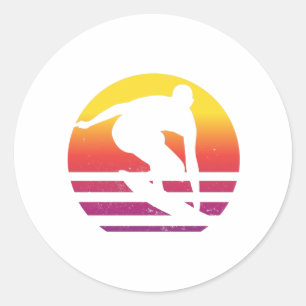 Surfer Retro Surfing Sunset Classic Round Sticker