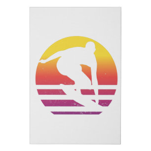 Surfer Retro Surfing Sunset Faux Canvas Print