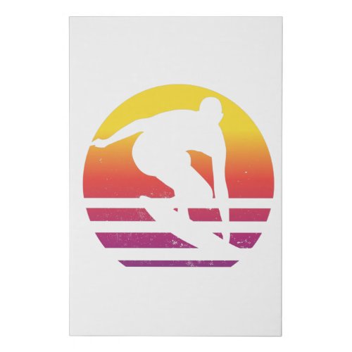 Surfer Retro Surfing Sunset Faux Canvas Print