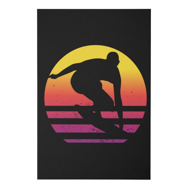 Surfer Retro Surfing Sunset Faux Canvas Print (Front)