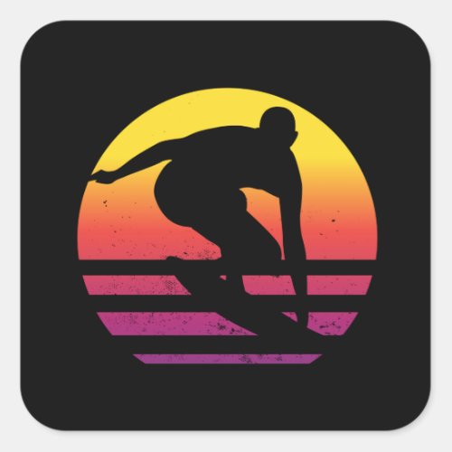 Surfer Retro Surfing Sunset Square Sticker