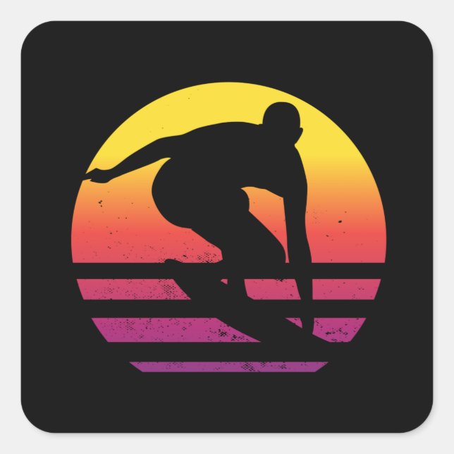 Surfer Retro Surfing Sunset Square Sticker (Front)