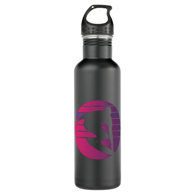 Surfer Retro Surfing Sunset Stainless Steel Water Bottle (Front)