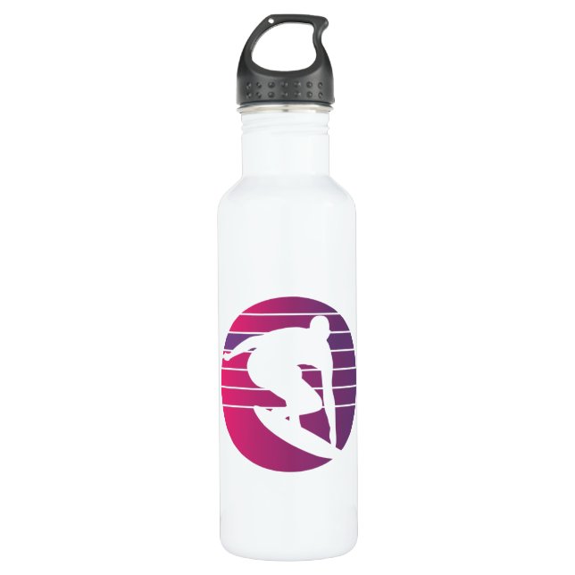 Surfer Retro Surfing Sunset Stainless Steel Water Bottle (Front)