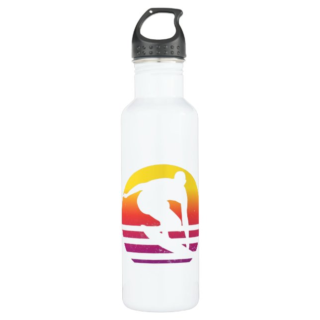 Surfer Retro Surfing Sunset Stainless Steel Water Bottle (Front)