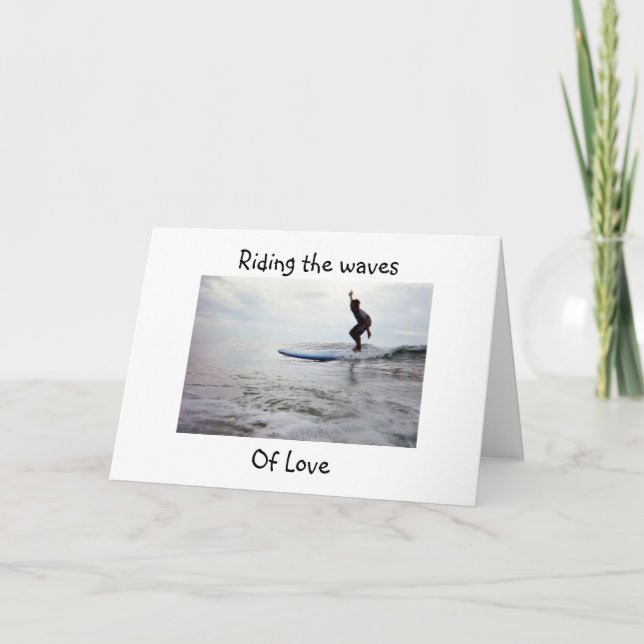 SURFER RIDES WAVES OF LOVE BIRTHDAY CARD (Front)