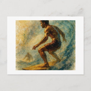 Surfer Riding A Large Wave, Postcard