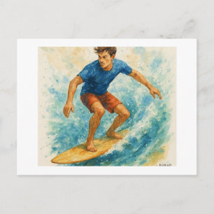 Surfer Riding a Wave, Postcard