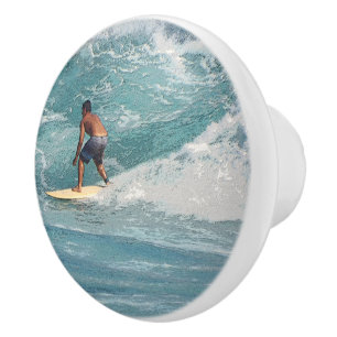 "SURFER  RIDING THE WAVES" CERAMIC KNOB